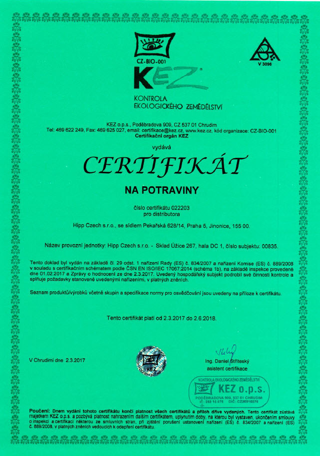 Certifikát KEZ HiPP