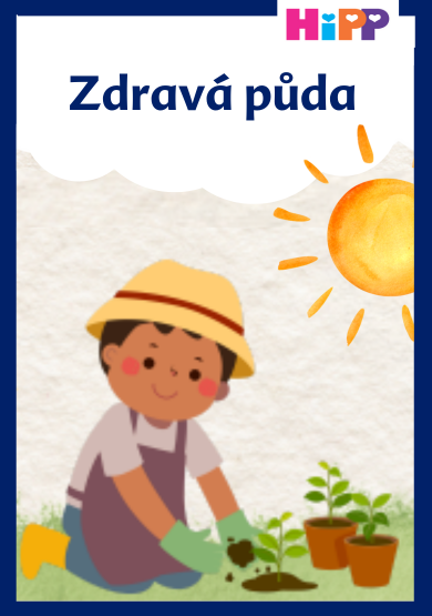 Dítě v klobouku a zástěře sází malý stromek.