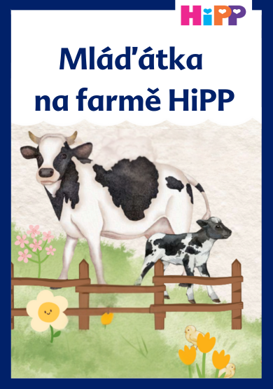 Kráva s teletem stojí za dřevěným plotem na travnatém poli s květinami.