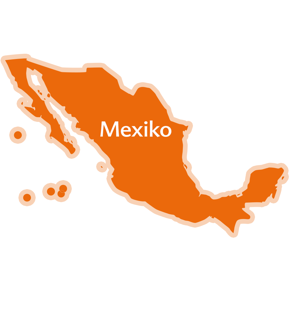 An orange silhouette of Mexico